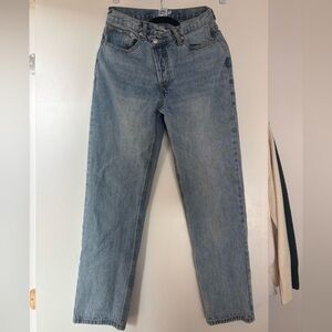 Princess Polly Holly Asymmetric Straight Leg Jean Light Wash Denim